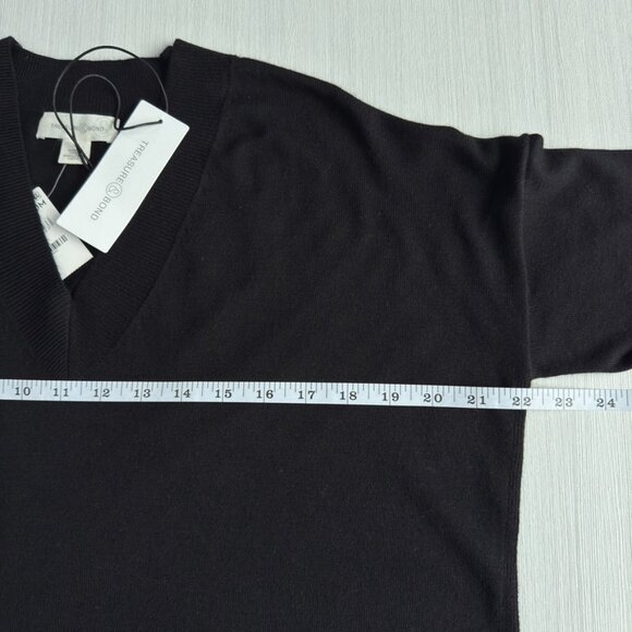 TREASURE & BOND Relaxed V Neck Sweater XS Black High Low Drop Shoulder Tunic New - Picture 8 of 13